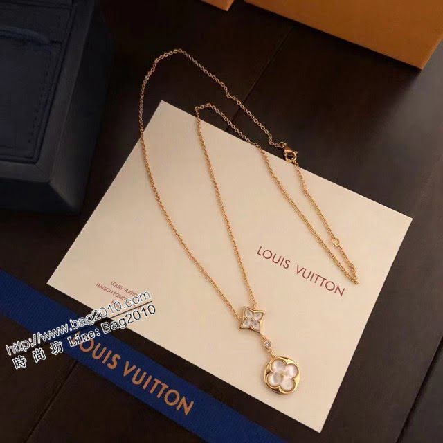 Louis Vuitton新款飾品 路易威登經典雙花項單鑽鏈 LV天然白貝母四葉草鎖骨鏈  zglv2140